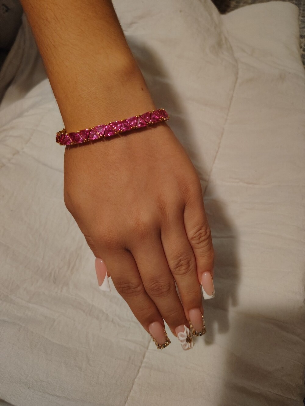 Suzanne Somers 7.5" Hot Pink Trillion CZ 925 Bracelet. - Picture 4 of 5